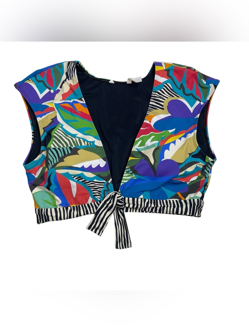 Bleu Rod Beattie The Mix Tie-Front Cap-Sleeve Cropped Bikini Top Multicolor 10